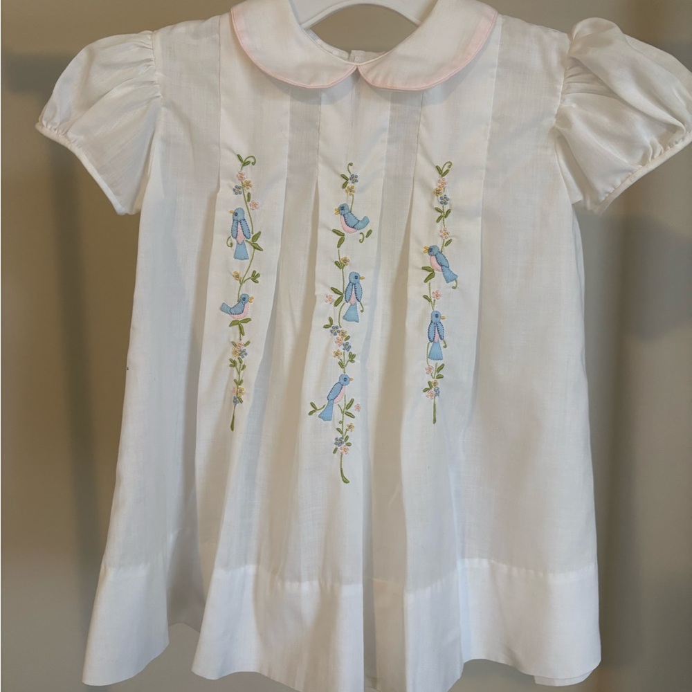 Handmade Vintage White Dress with Pink Trim